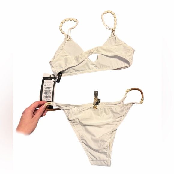NEW Vix Paula Hermanny Swim Bikini Set Bikini Top & Cheeky Bottom White Beaded - Picture 7 of 13